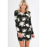 Mandy Long Sleeves Multi Print Bodycon Dress