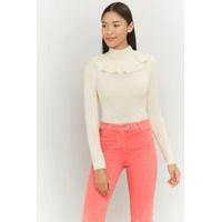 Manoush Ruffle Neck Cream Jumper, CREAM