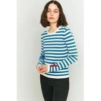 Manoush Blue Striped Pom-Pom Knitted Jumper, BLUE