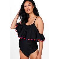 Macie Cold Shoulder Pom Pom Swimsuit - black