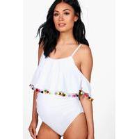 Macie Cold Shoulder Pom Pom Swimsuit - white