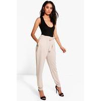 Maria Tie Waist Tappered Trousers - stone