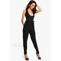 Maria Tie Waist Tappered Trousers - black