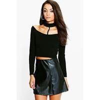 maddie textured off the shoulder neck strap crop black