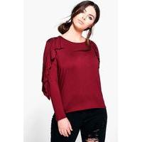 maya frill long sleeve top berry