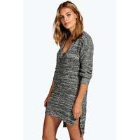 Marl V Neck Jumper Dress - charcoal