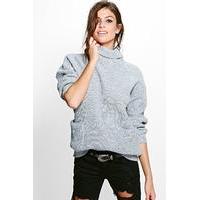 Marl Cowl Neck Pocket Jumper - charcoal