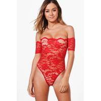 Matilda Bardot Lace Bodysuit - red