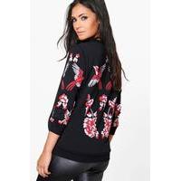 Maya Printed Embroidered Sweat - black