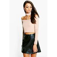 Maddie Textured Off The Shoulder Neck Strap Crop - stone