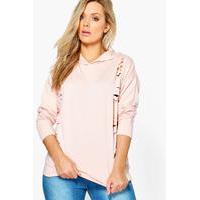 Madison Hooded Distressed Sweat Top - peach
