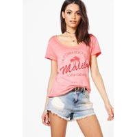 Malibu Slogan T-Shirt - coral