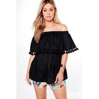 Marie Tassle Off The Shoulder Top - black