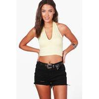 Mariam Effie Deep Plunge Neck Crop Top - yellow