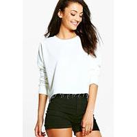 macia raw hem oversized boxy crop sweat cream