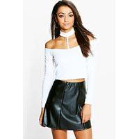 maddie textured off the shoulder neck strap crop cream