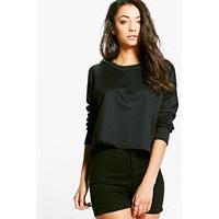 macia raw hem oversized boxy crop sweat black