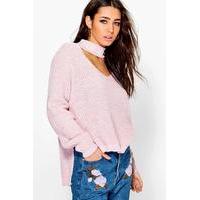 Marl Choker Jumper - pink