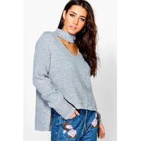 Marl Choker Jumper - silver