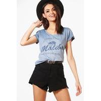 Malibu Slogan T-Shirt - denim