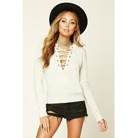 marled knit lace up jumper