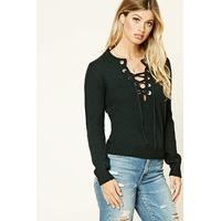 Marled Knit Lace-Up Jumper