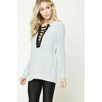 Marled Knit Lace-Up Jumper