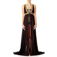 MARIETTE - Black Maxi Kaftan With Gold Embellishment