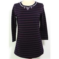 marks and spencer size 8 navy blue and aubergine striped top with crys ...