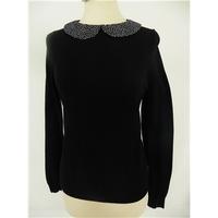 Marks & Spencer Collection Size 8 Black Long Sleeved Sweater with Monochrome Polka Dot Peter Pan Collar