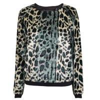 maison scotch leopard print faux fur sweater