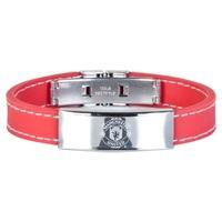 Manchester United Crest Stitched Rubber Bracelet - Stainless Steel