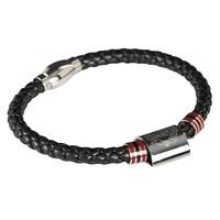 manchester united black leather crest bracelet stainless steel