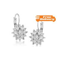 Marquis-Cut Rhodium-Plated Drop Earrings - Free Delivery!