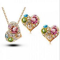 May Polly Austria Crystal Diamond Heart Necklace Earrings Set