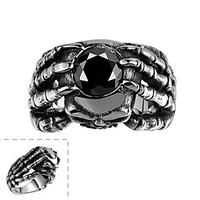 Maya Classical Individual Unique Hold Cubic Zirconia with Hands Stainless Steel Man Ring(Black)(1Pcs)