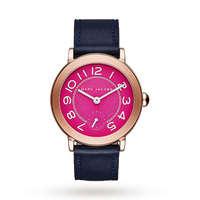 Marc Jacobs Riley Rose Gold-Tone and Navy Leather Three-Hand Watch
