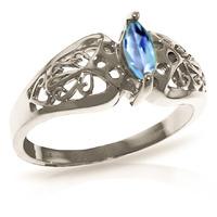 marquise cut blue topaz filigree ring 02ct in 9ct white gold