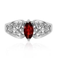 Marquise Cut Garnet Filigree Ring 0.2ct in 9ct White Gold