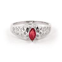 Marquise Cut Ruby Filigree Ring 0.2ct in 9ct White Gold