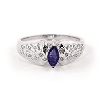 Marquise Cut Sapphire Filigree Ring 0.2ct in 9ct White Gold