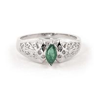 Marquise Cut Emerald Filigree Ring 0.2ct in 9ct White Gold