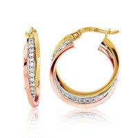 Mark Milton 9ct Yellow White And Rose Gold Triple Twist Hoop Earrings