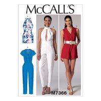 McCall\'s M7366 Misses\' Pleated Surplice or Plunging-Neckline Rompers, Jumpsuits and Belt 380656
