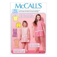 McCall\'s M7377 Children\'s/Girls\' Tops, Tent Dresses, Blouson-Bodice Romper and Shorts 380681