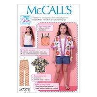 McCall\'s M7378 Girls\'/Girls\' Plus Kimono-Style Jackets, Tops, Shorts and Pants 380684