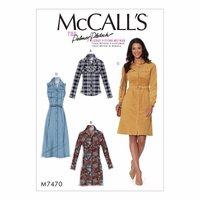 McCall\'s Patterns M7470 - Misses\' Button-Down Shirt and Shirt dresses with Belt 388496