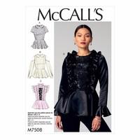 mccalls pattern m7508 misses peplum tops with ruffles or peter pan col ...