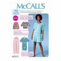 McCall\'s Pattern M7515 - Misses\'/Miss Petite Short Sleeve Top and Dress, and Pull-On Shorts and Pants 388540