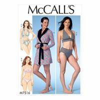 McCall\'s Pattern M7516 - Misses\' Robe with Hood, Belt, T-Back or Halter Bras, and Panties 388541